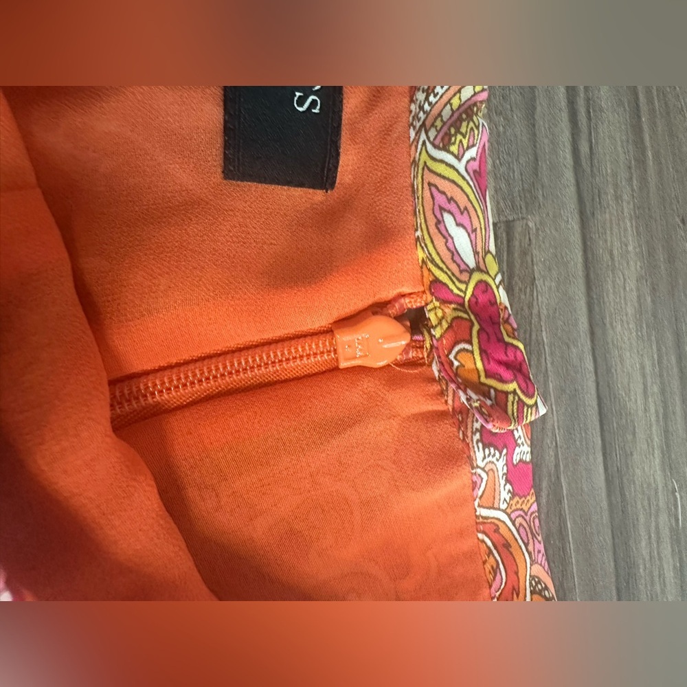 Talbots 100% Silk Paisley‎ A-Line Skirt Orange Pink Yellow Size 14W - Picture 9 of 14